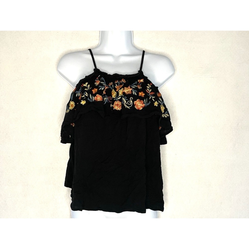 Shein Colorful Embroidered Floral Tank Top Spaghetti Strap Black XL Artsy